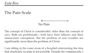 Screenshot of the opening paragraphs of "The Pain Scale" by Eula Biss